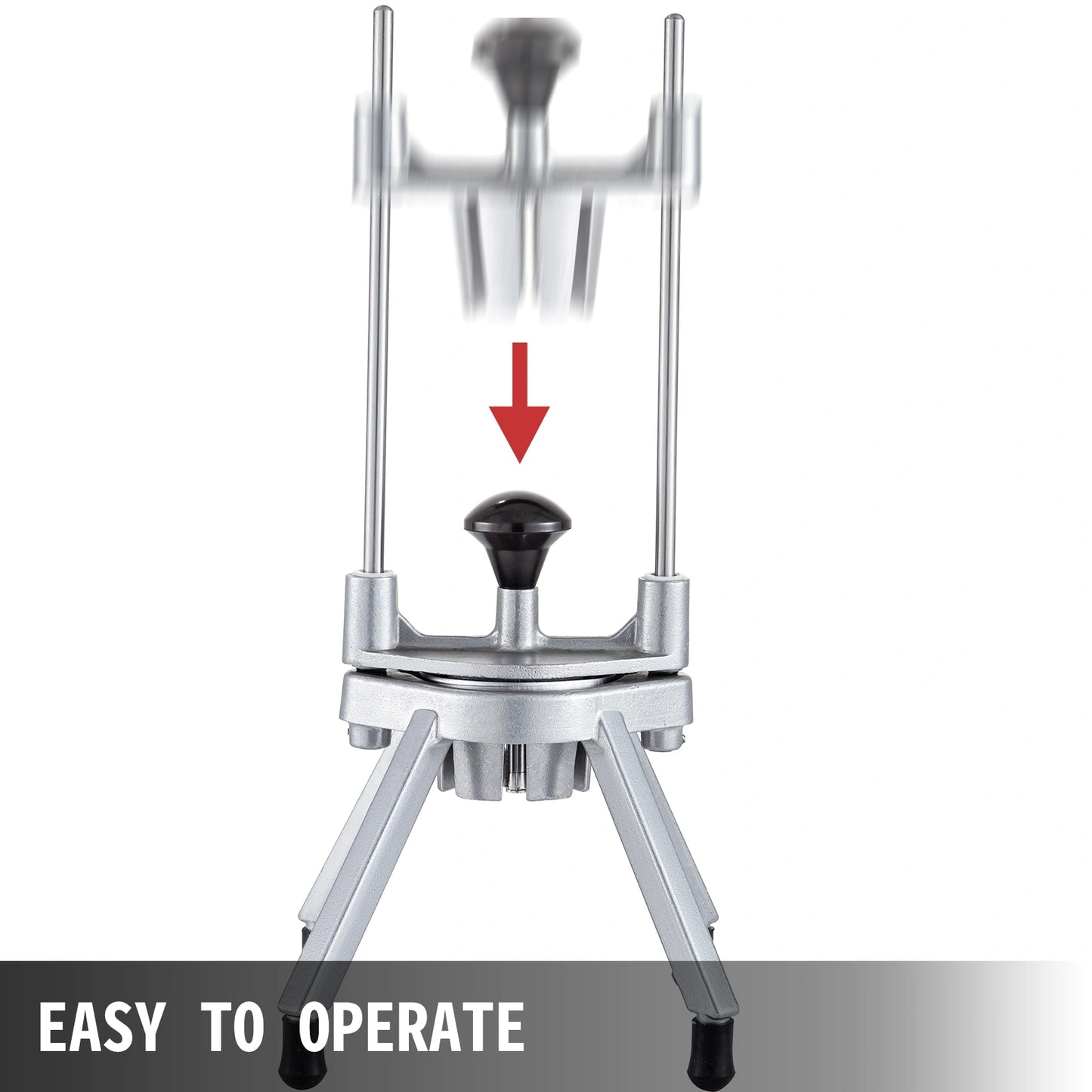 Metallic kitchen tool with a red arrow and text 'Easy to operate' on a white background