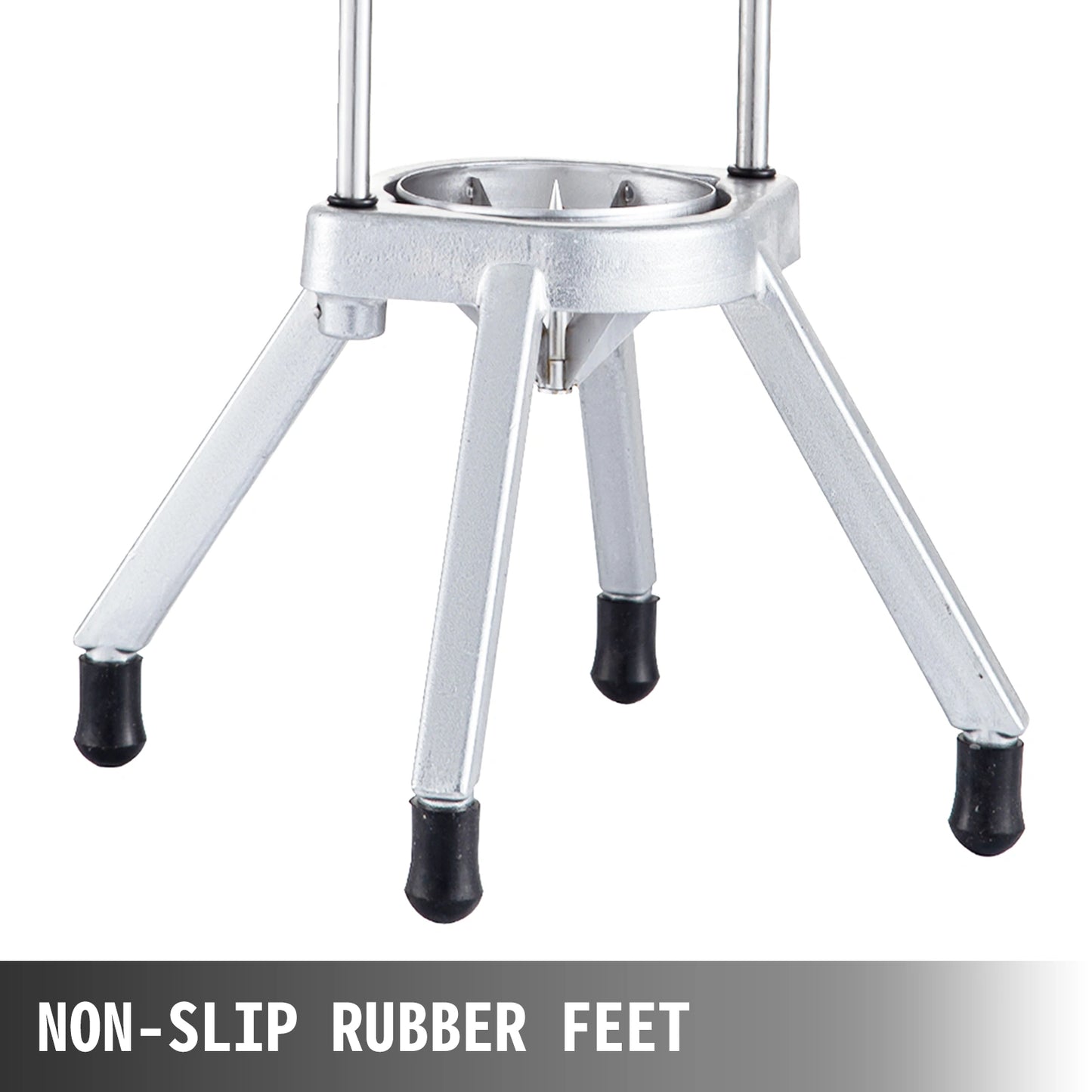 Metal stand with non-slip rubber feet on a white background