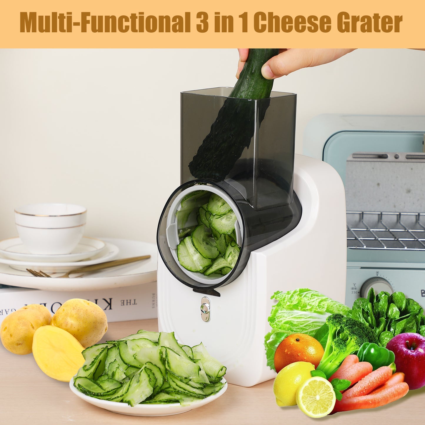 Electric Cheese Grater & Slicer Shredder - 5-in-1 Food Processor