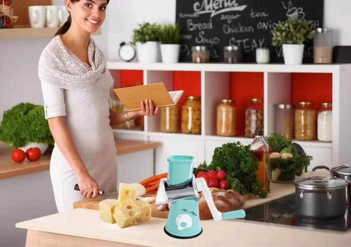 Rotary Vegetable Slicer - Cheese Grater with 3 Drums