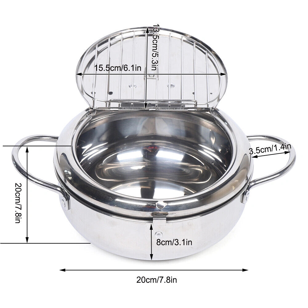 Stainless Steel Deep Fryer Pan - 2.2L with Temp Control
