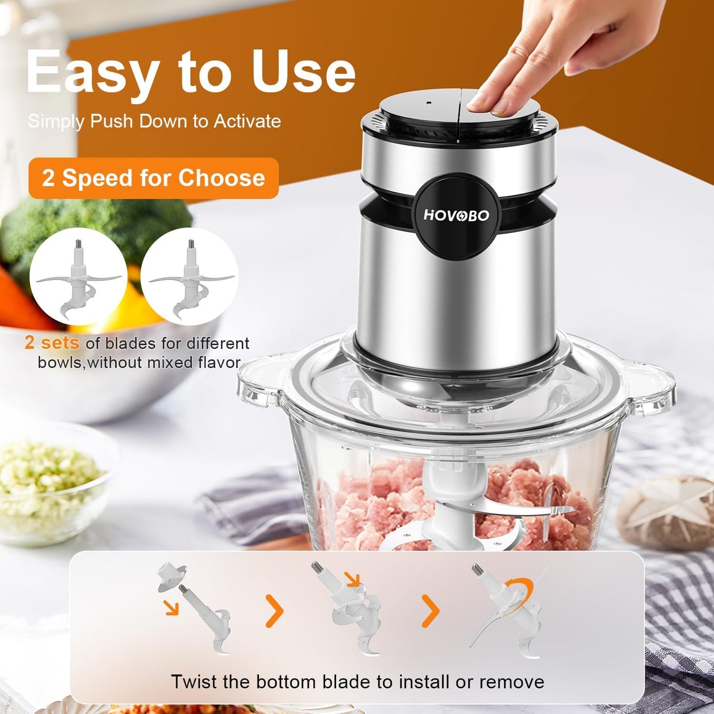 2 Speed 500W Food Processor - Meat Grinder & Vegetable Slicer
