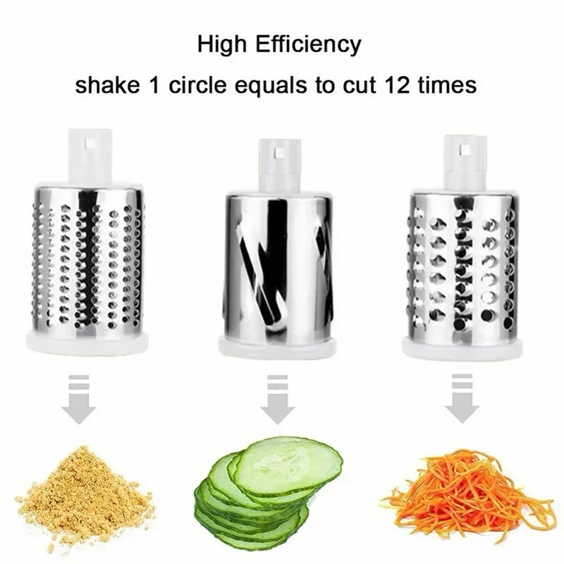 Rotary Vegetable Slicer - Cheese Grater with 3 Drums