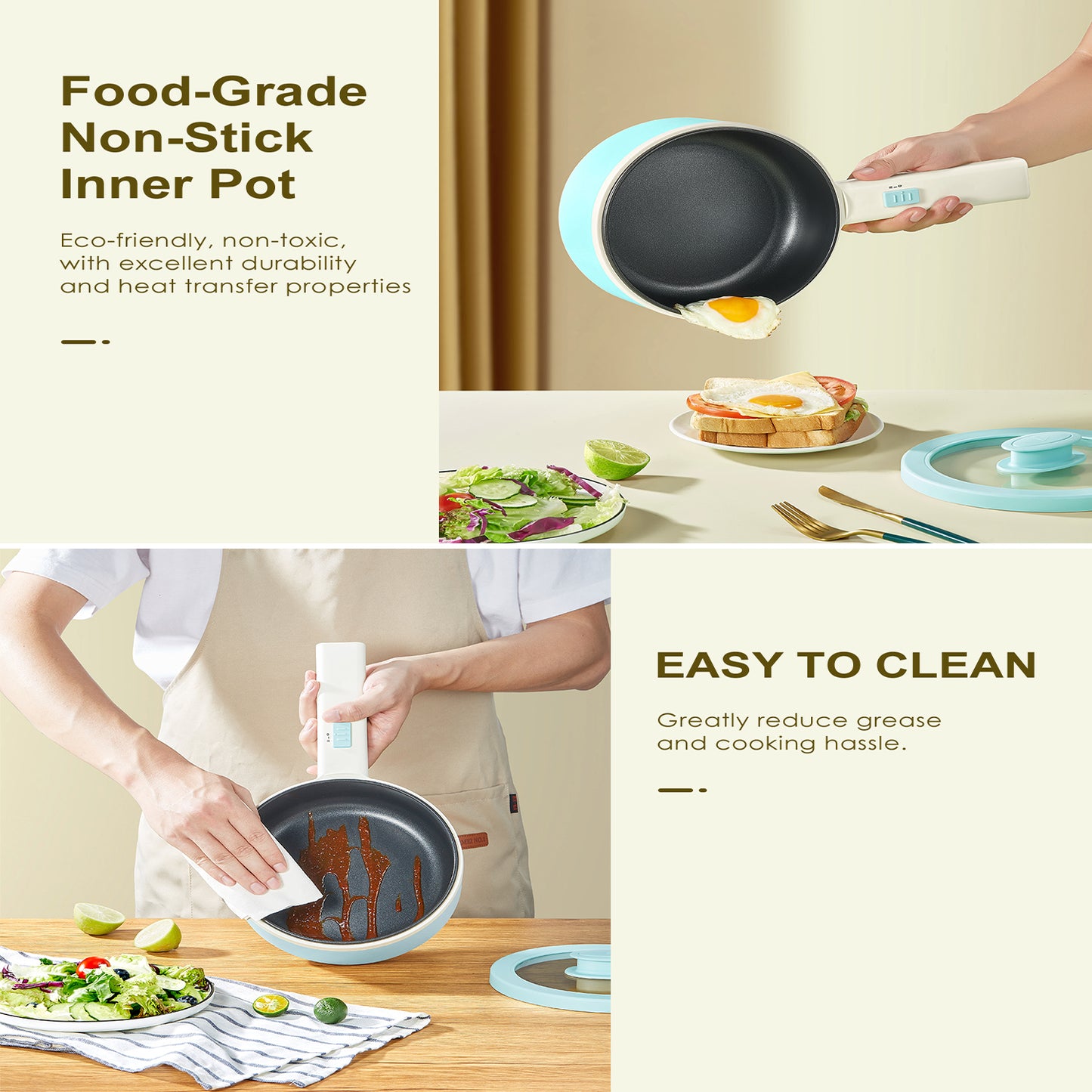850W Electric Pot: Non-Stick, Dual Power, Portable