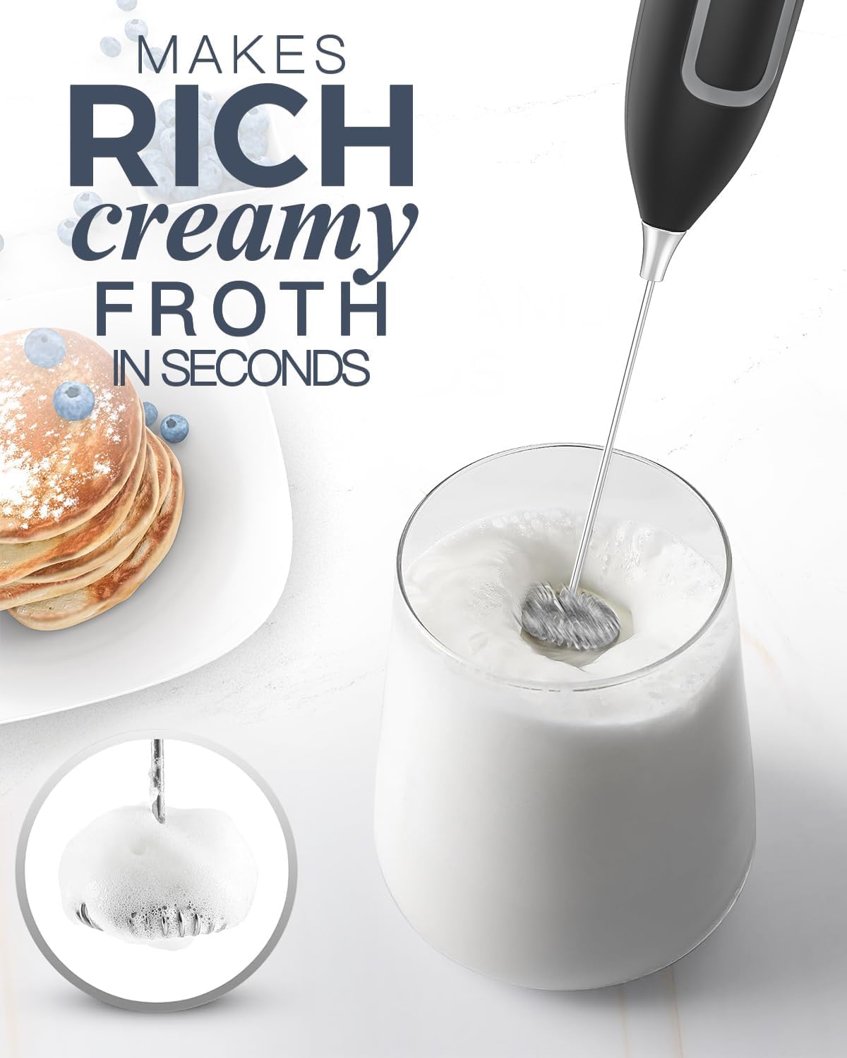 Milk Frother Handheld Electric - Create Creamy Foam in Seconds