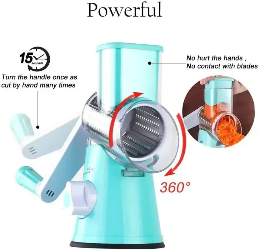 Rotary Vegetable Slicer - Cheese Grater with 3 Drums