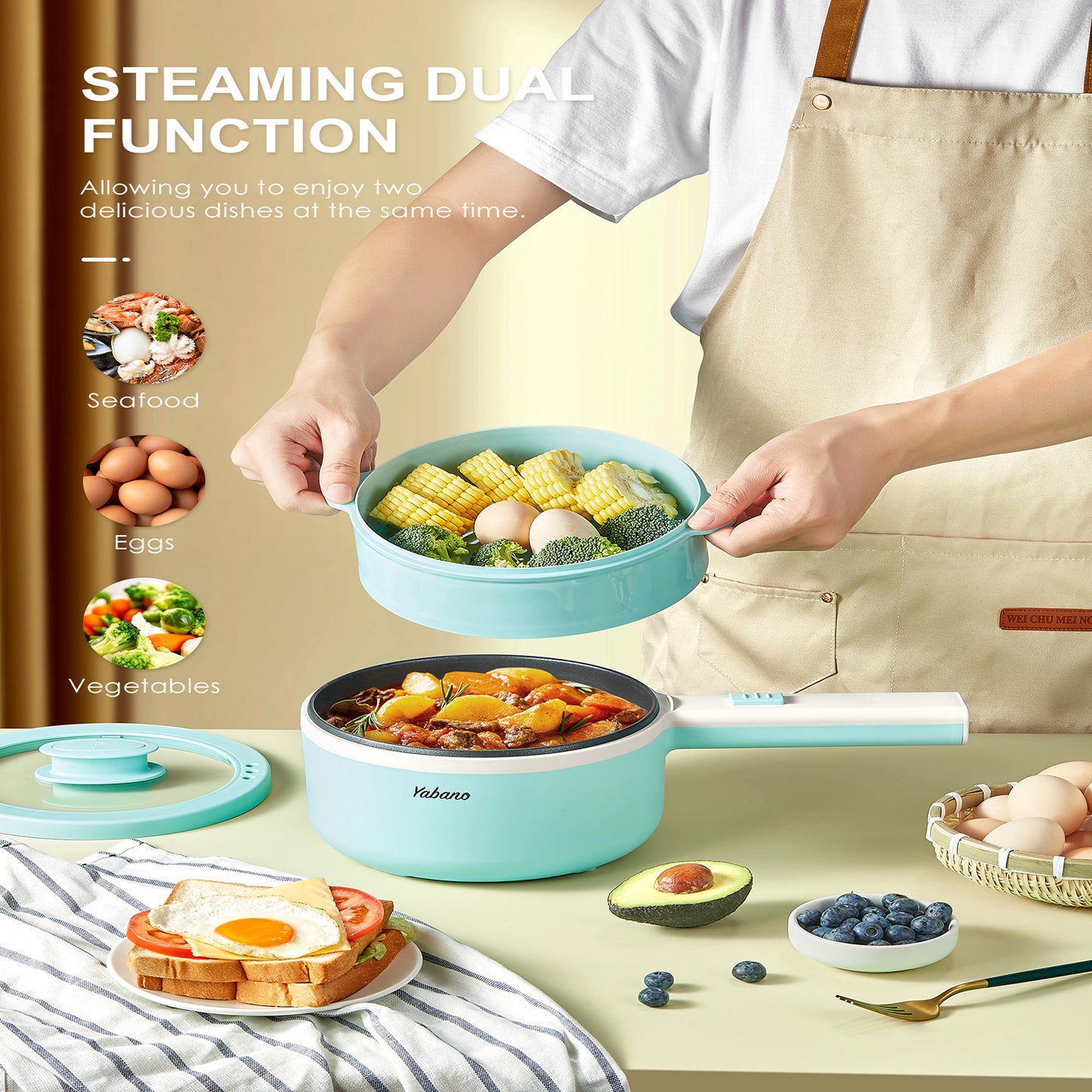 850W Electric Pot: Non-Stick, Dual Power, Portable