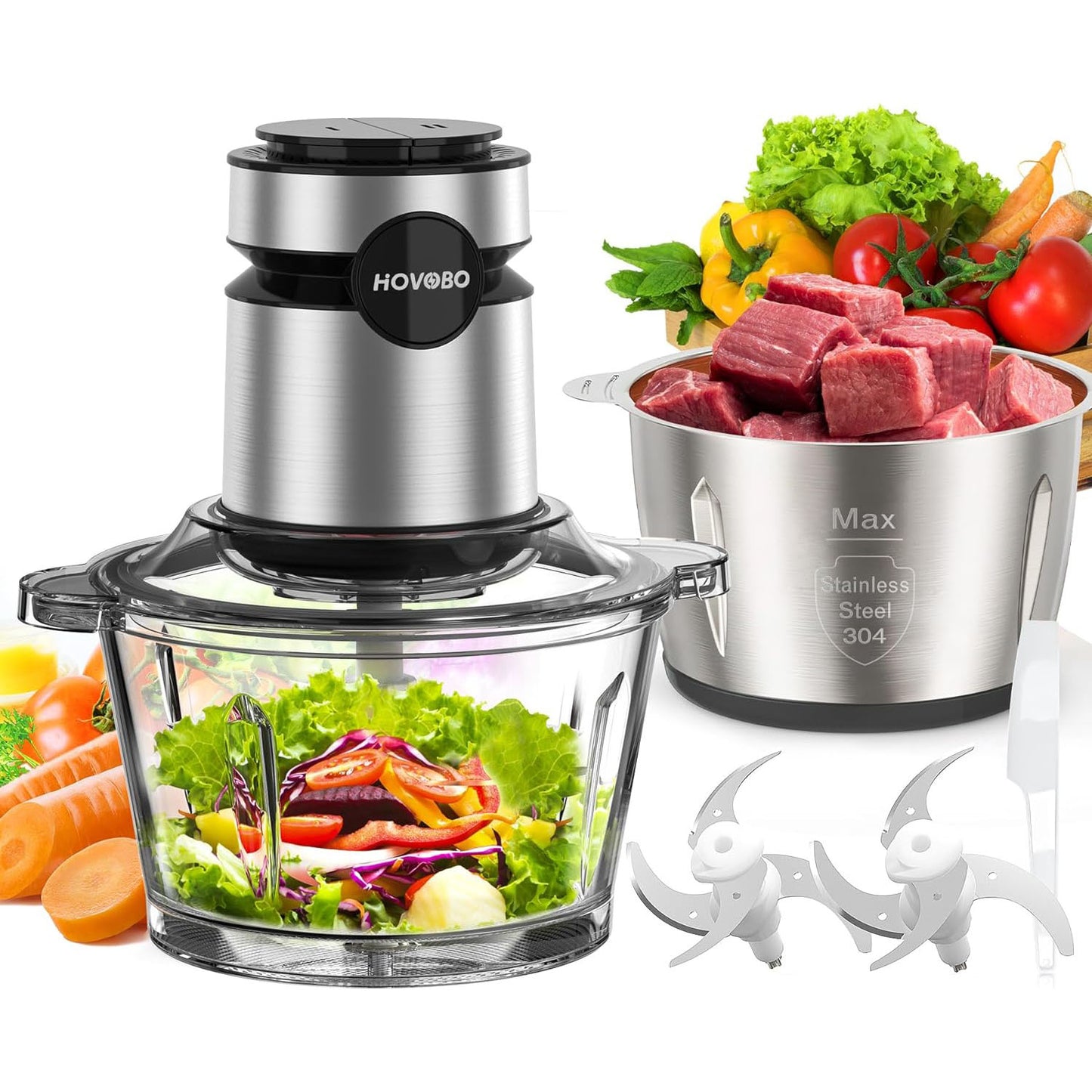 2 Speed 500W Food Processor - Meat Grinder & Vegetable Slicer
