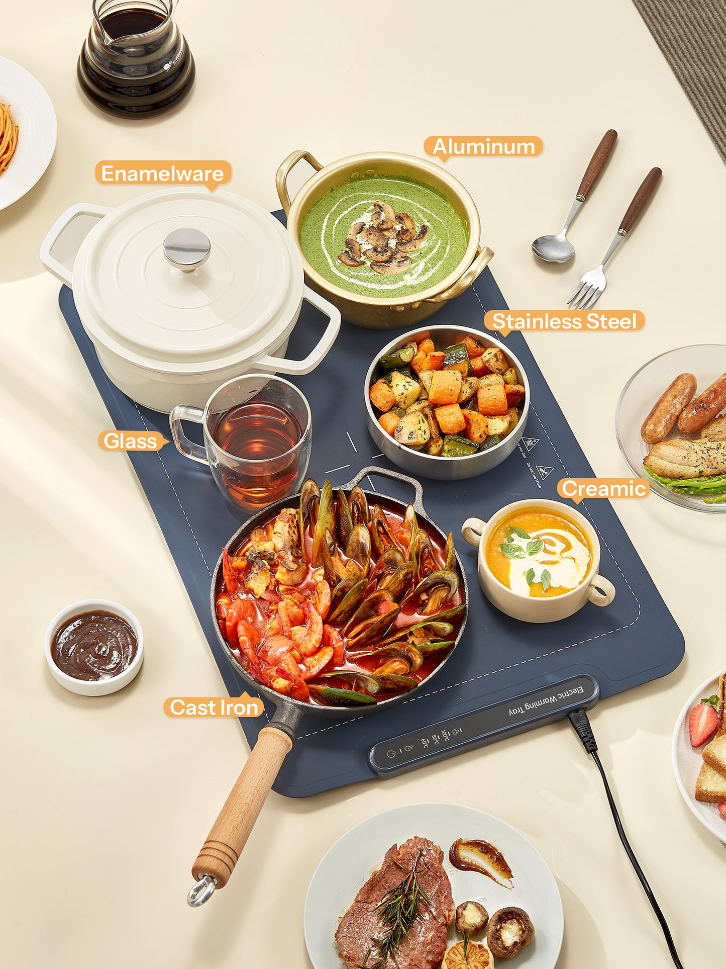 Electric Warming Tray - Rapid Heat, Portable & Rollable Design