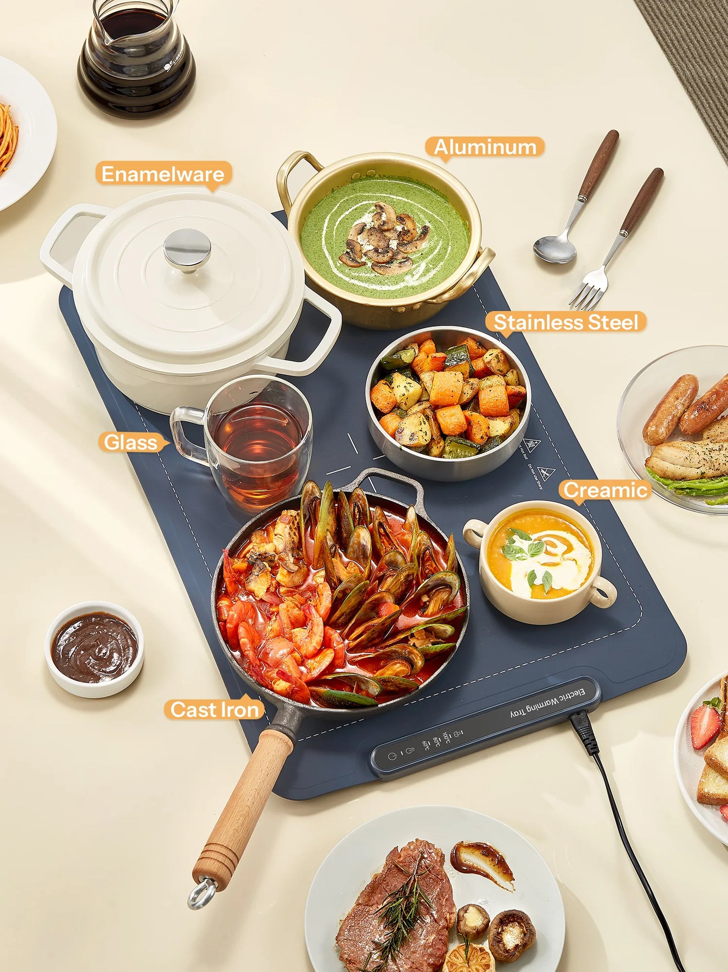 Electric Warming Tray - Rapid Heat, Portable & Rollable Design