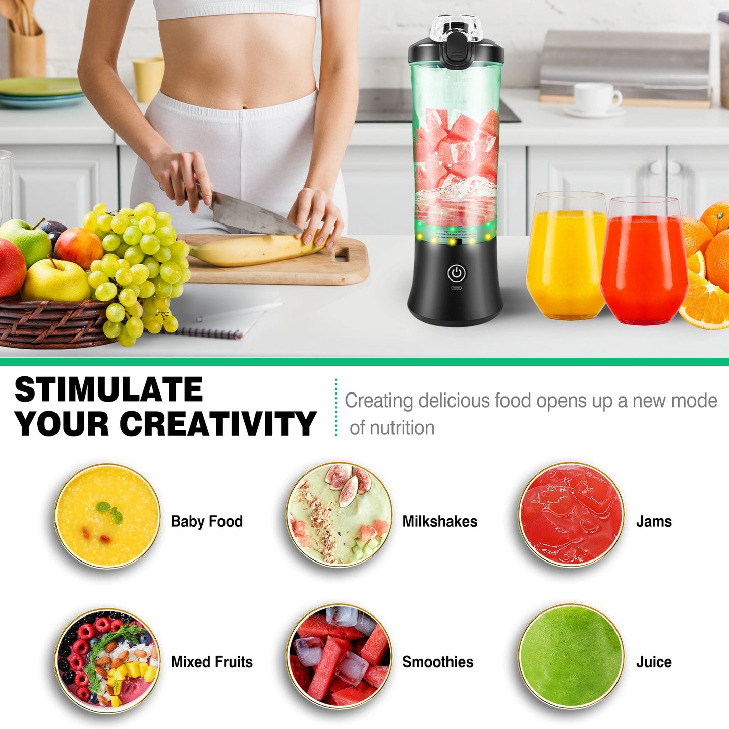 Portable Mini Blender 600ml - USB Rechargeable Smoothie Maker
