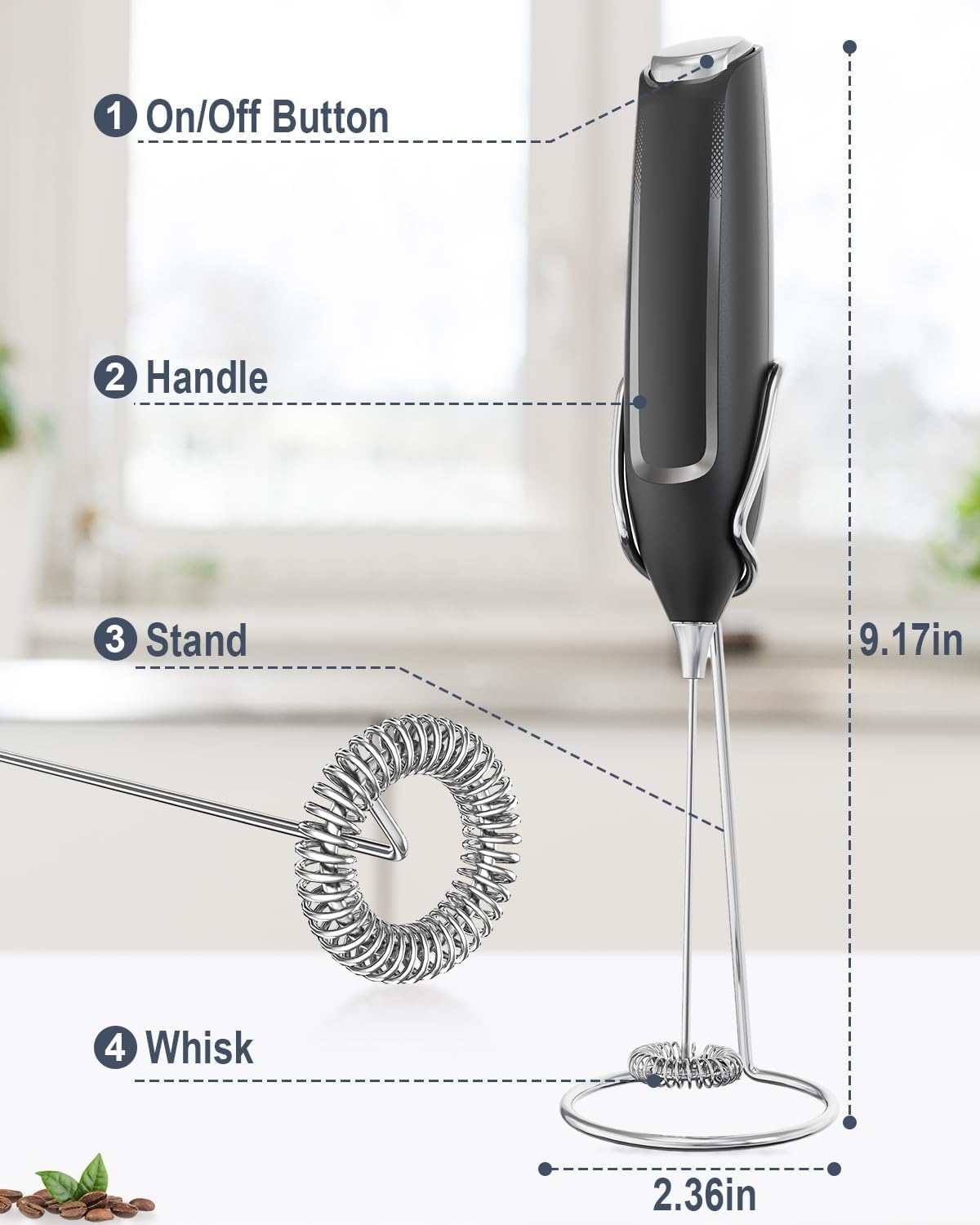Milk Frother Handheld Electric - Create Creamy Foam in Seconds