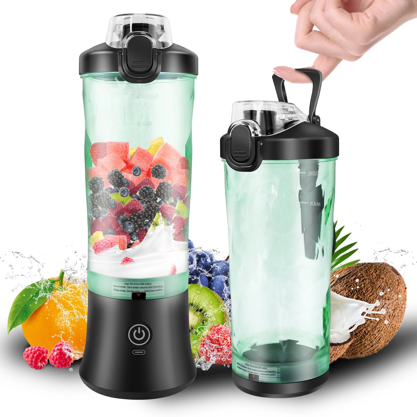 Portable Mini Blender 600ml - USB Rechargeable Smoothie Maker