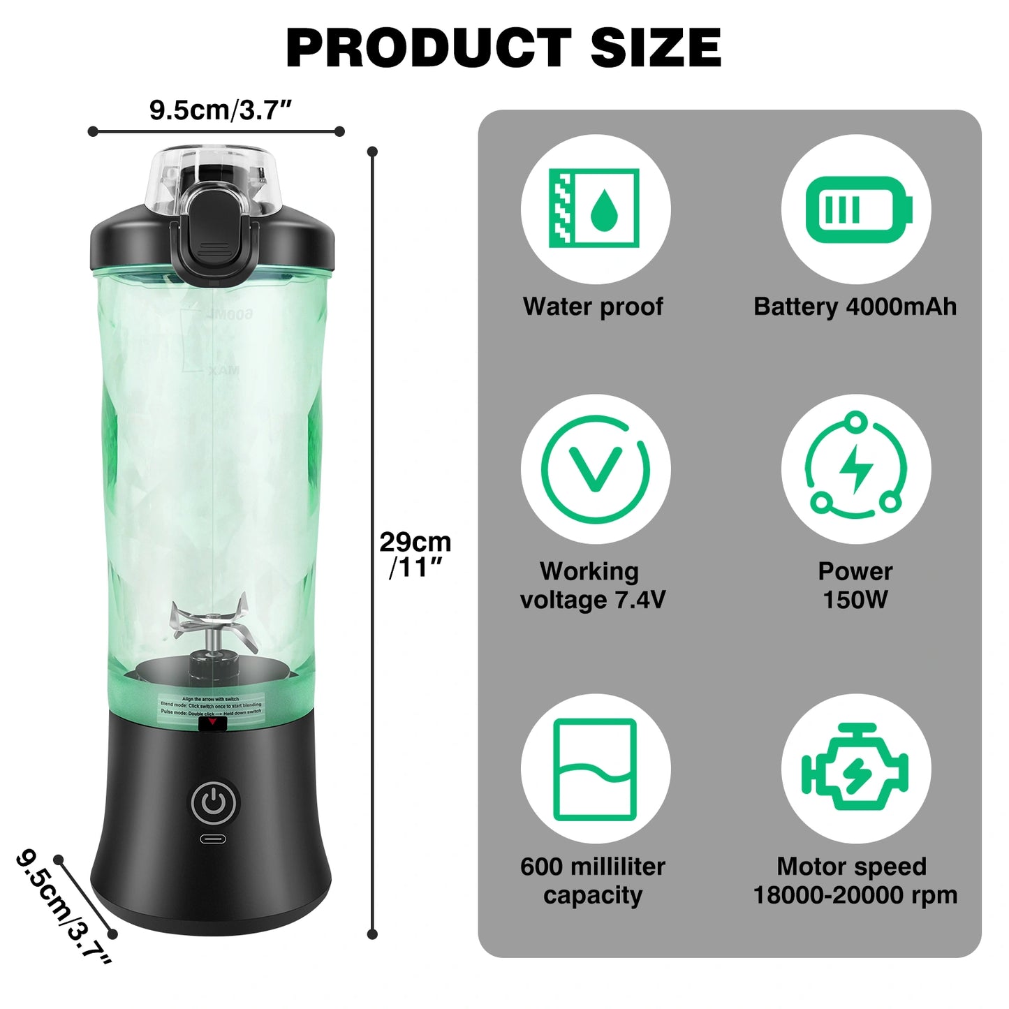 Portable Mini Blender 600ml - USB Rechargeable Smoothie Maker