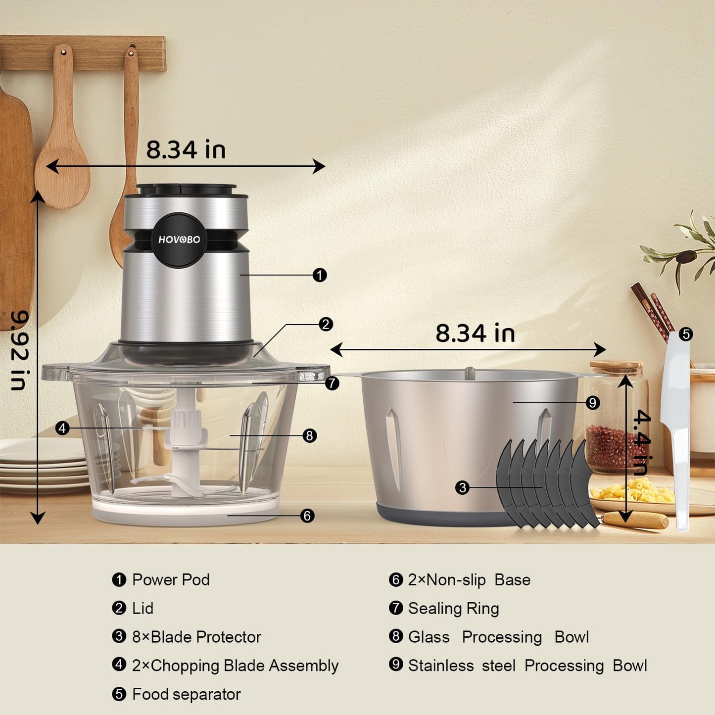 2 Speed 500W Food Processor - Meat Grinder & Vegetable Slicer