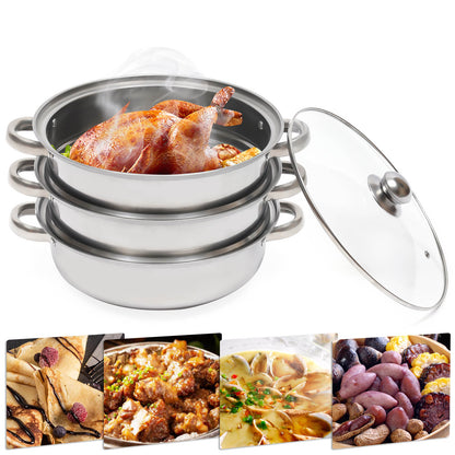 Stainless Steel Steamer Pot - 3-Tier Stackable & Durable