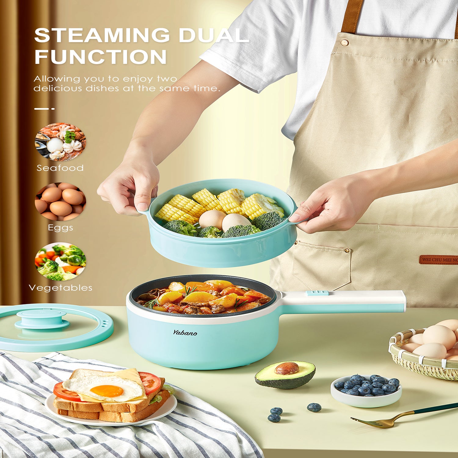 850W Electric Pot: Non-Stick, Dual Power, Portable