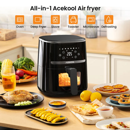 All-in-1 Acekool Air fryer on a kitchen counter with various dishes around it.