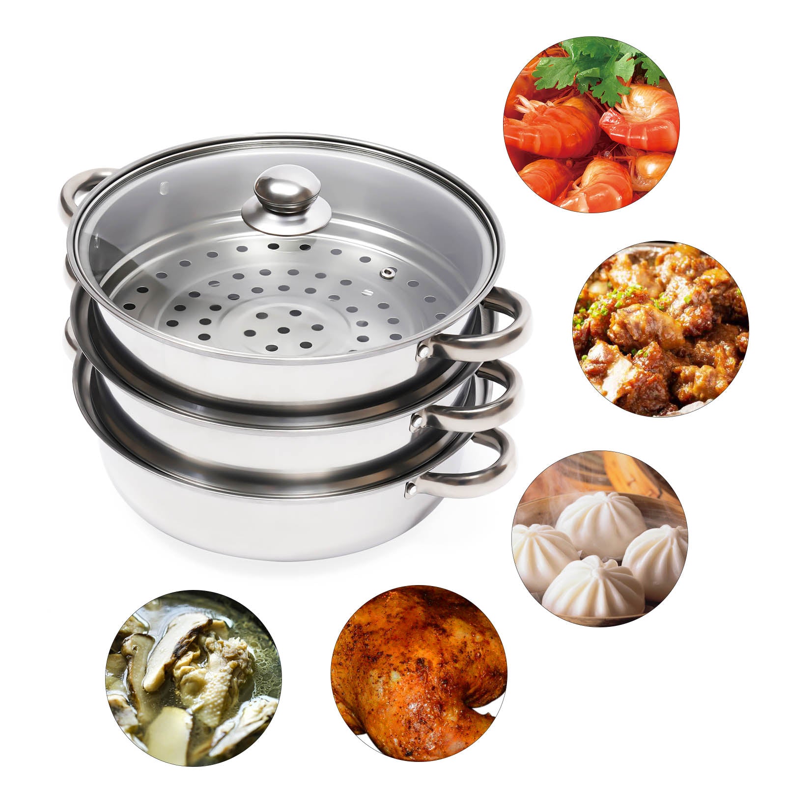 Stainless Steel Steamer Pot - 3-Tier Stackable & Durable