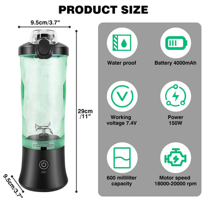 Portable Mini Blender 600ml - USB Rechargeable Smoothie Maker